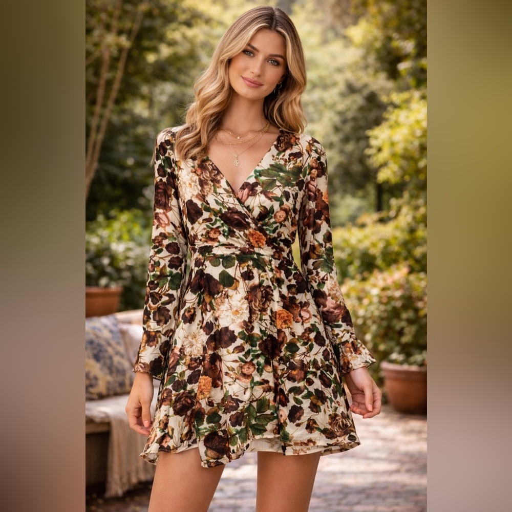 Alexia Admor Green Floral Long Sleeve Dress Size 6
